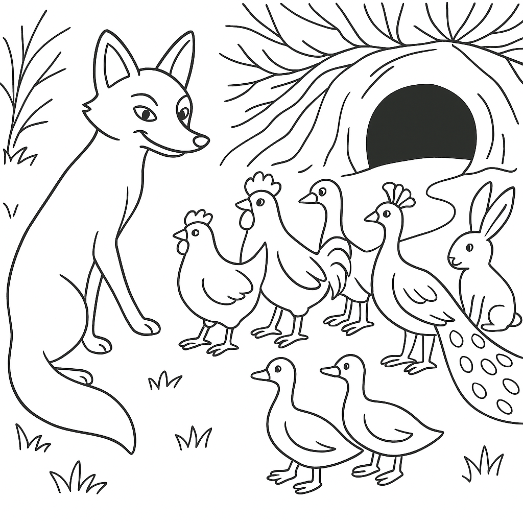 Раскраска по сказке "Хитрая лиса"