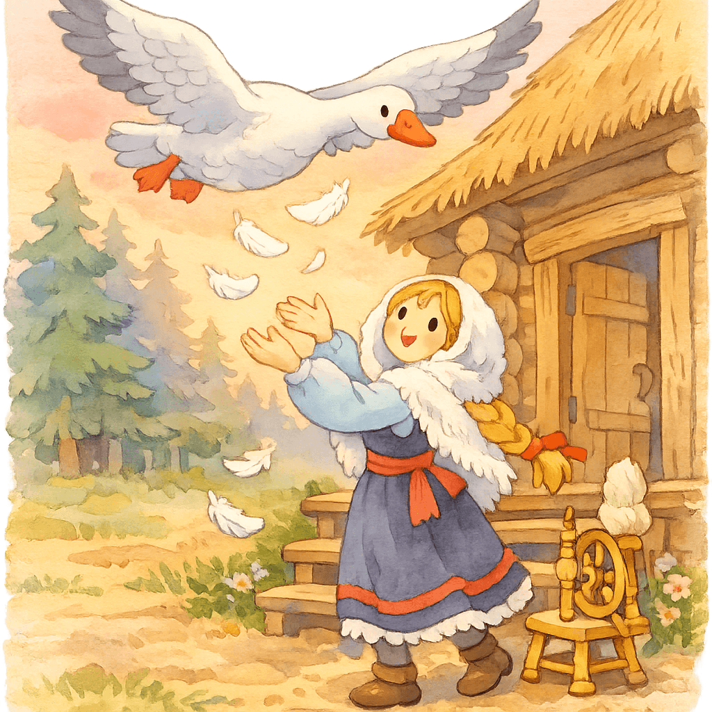 Одинокий гусь бросает девушке перышки