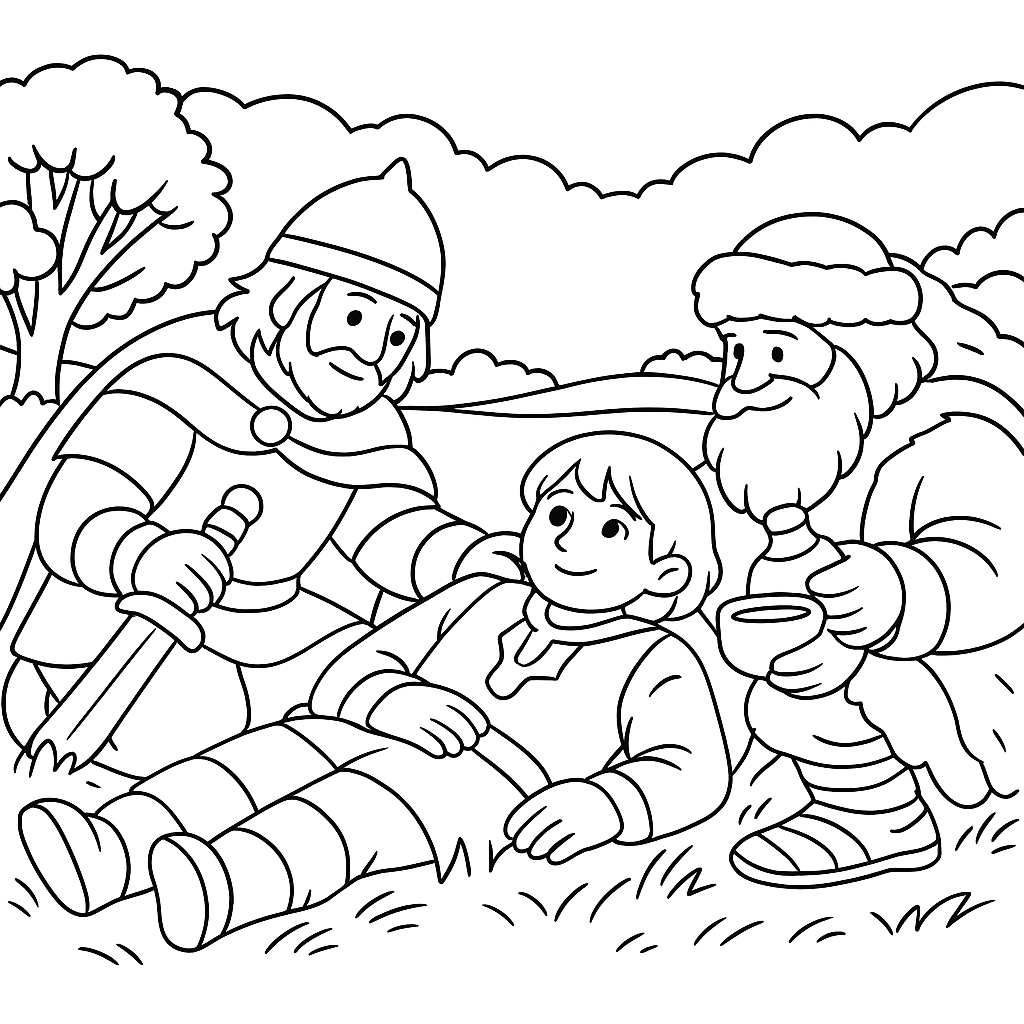 Раскраска по сказке "Алёша Попович и Тугарин Змей"