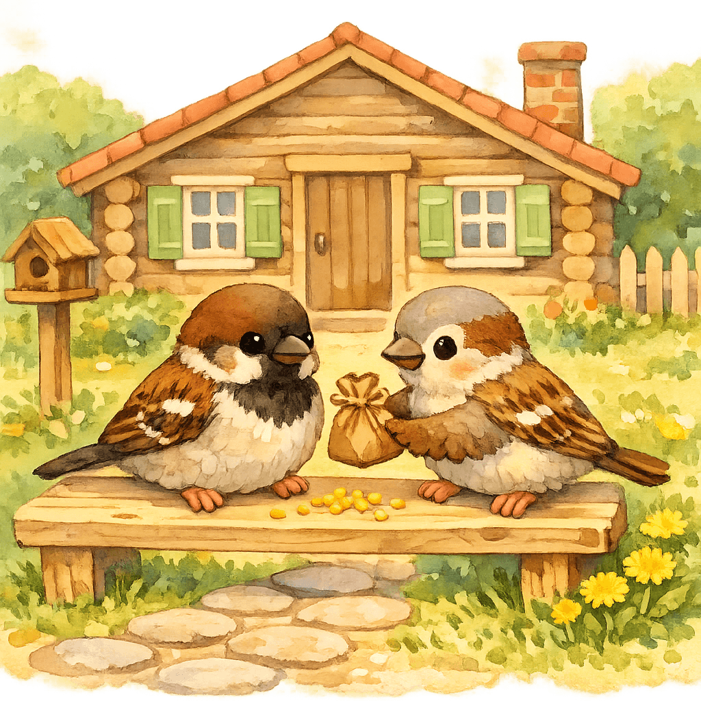 Чирик прилетел к Чику и предлагает поделить зёрна