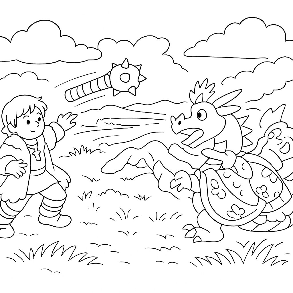 Раскраска по сказке "Алёша Попович и Тугарин Змей"