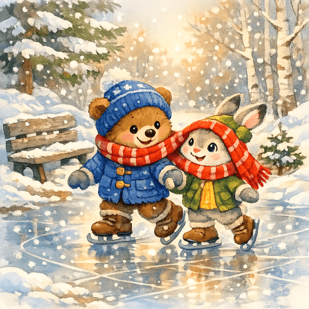 Финал: друзья катаются вместе, делясь тёплым шарфом