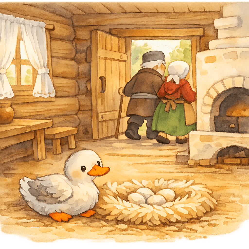 Уточке сделали гнездышко из перьев в избе