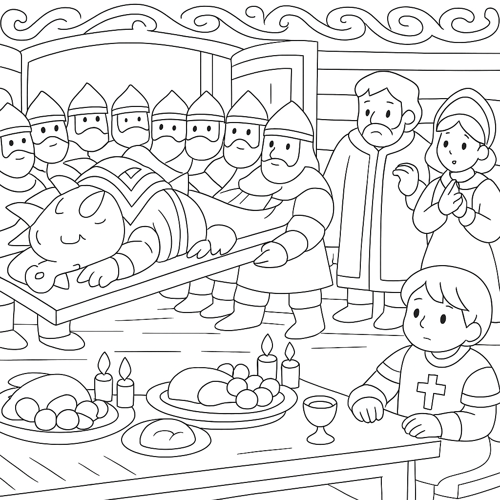 Раскраска по сказке "Алёша Попович и Тугарин Змей"