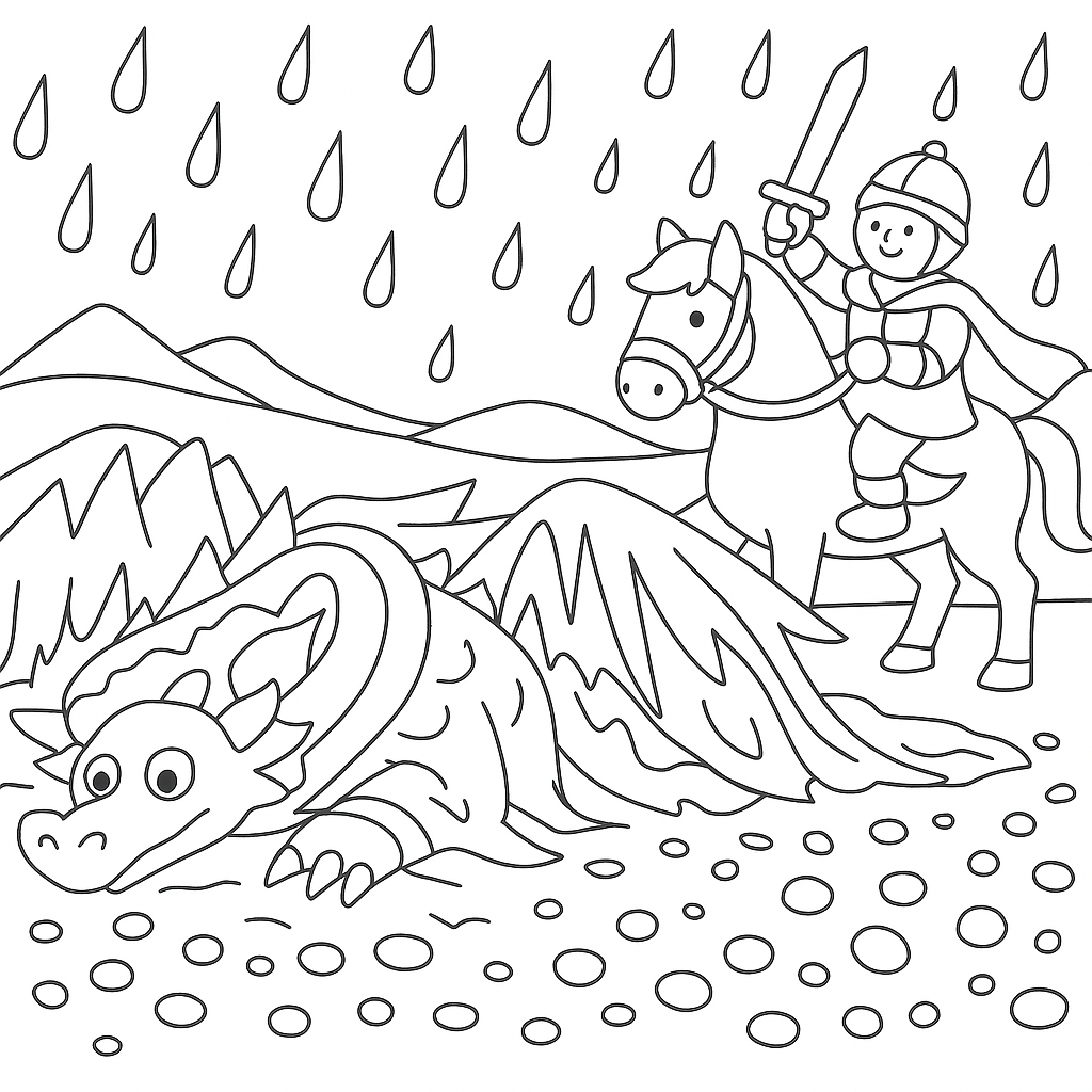 Раскраска по сказке "Алёша Попович и Тугарин Змей"