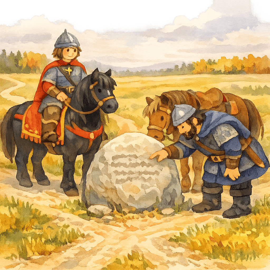 Алёша и Еким остановились у камня на распутье трёх дорог