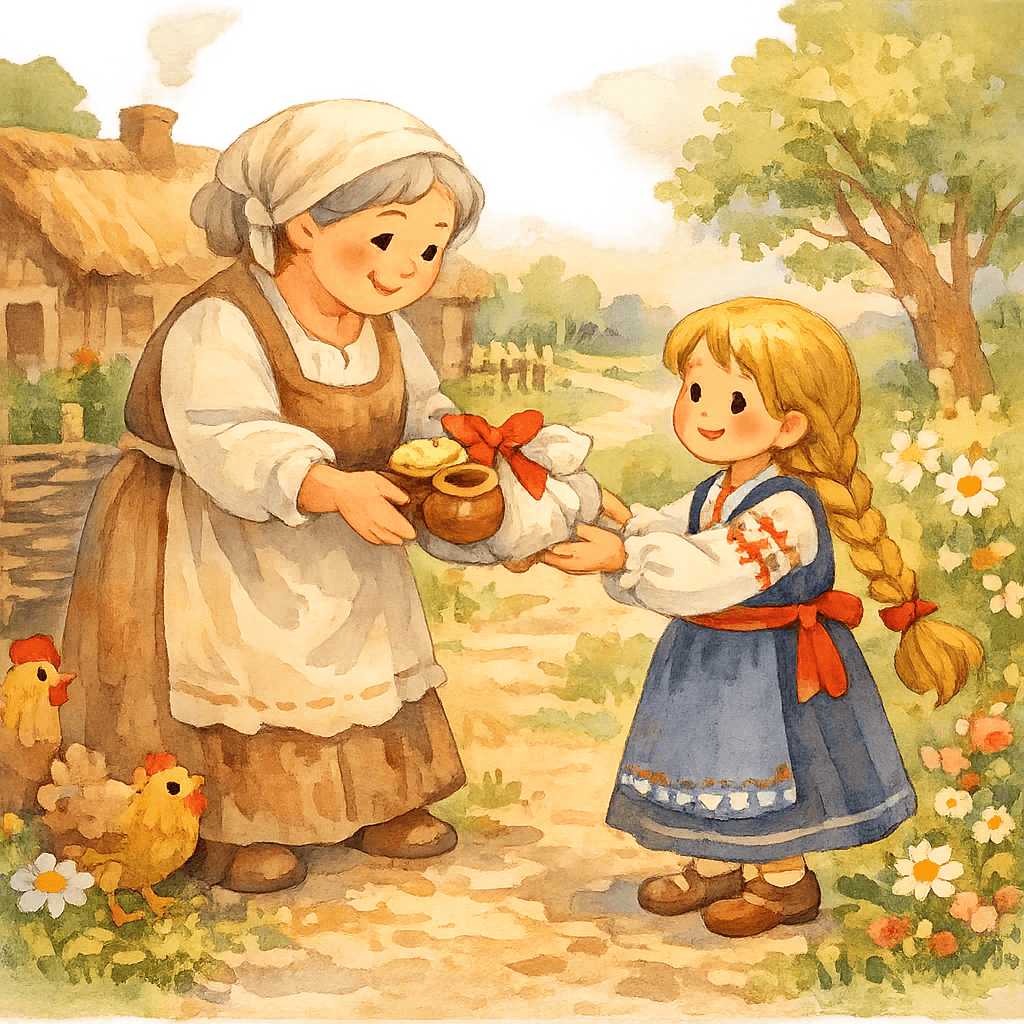 Добрая тётушка даёт девочке подарки-спасения