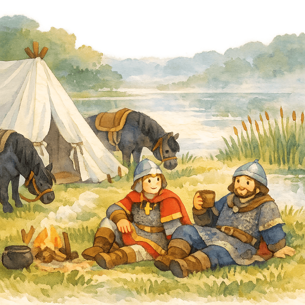Богатыри разбили шатёр у Сафать-реки и легли отдохнуть