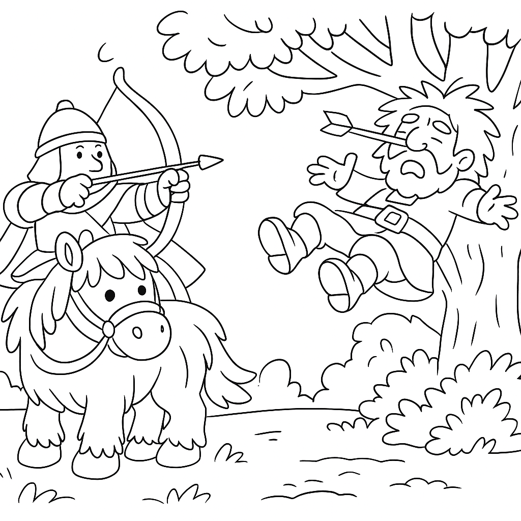 Раскраска по сказке "Илья-муромец и соловей-разбойник"