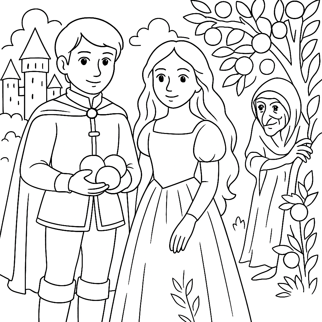 Раскраска по сказке "Три апельсина"