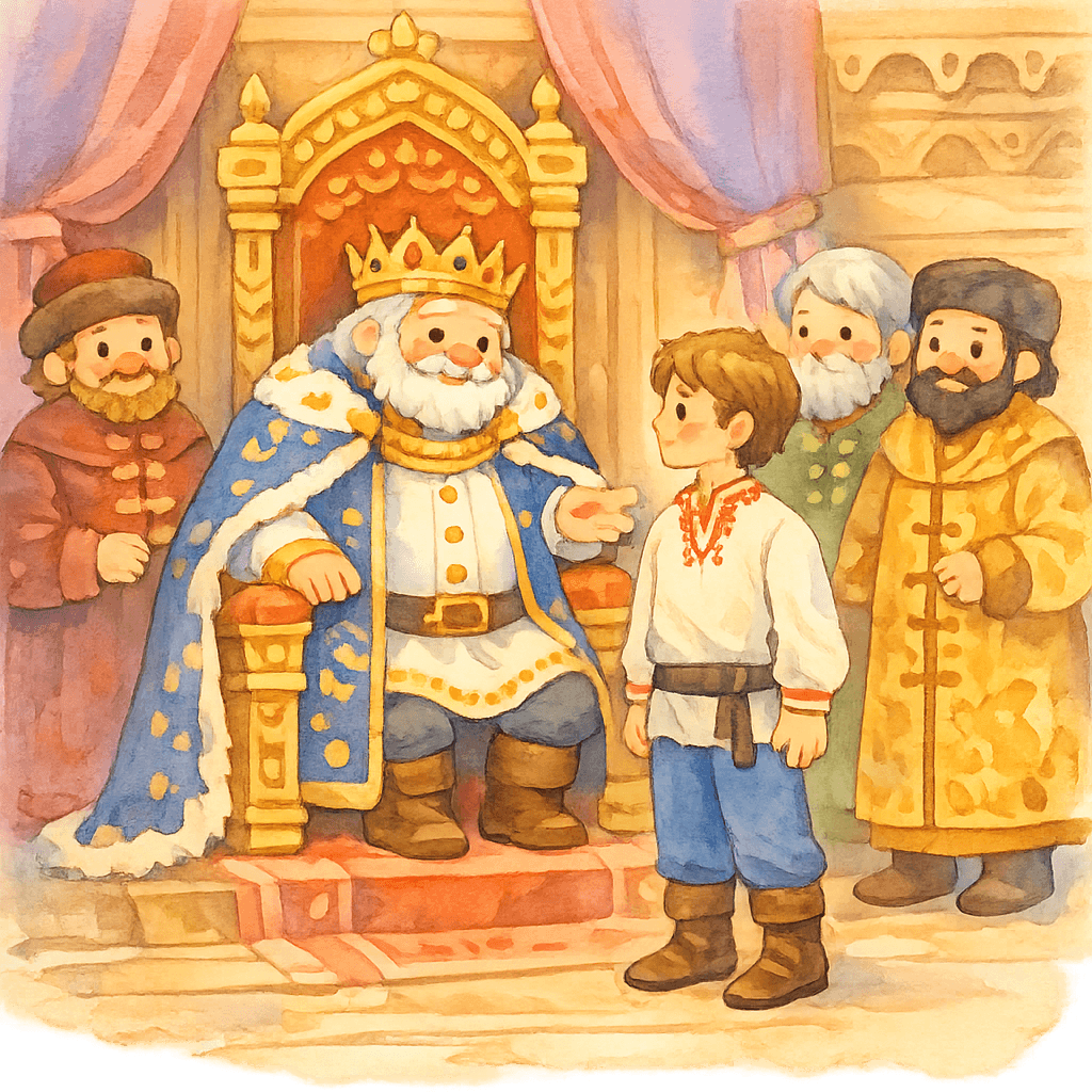 Иван Несчастный беседует с царем и боярами во дворце.