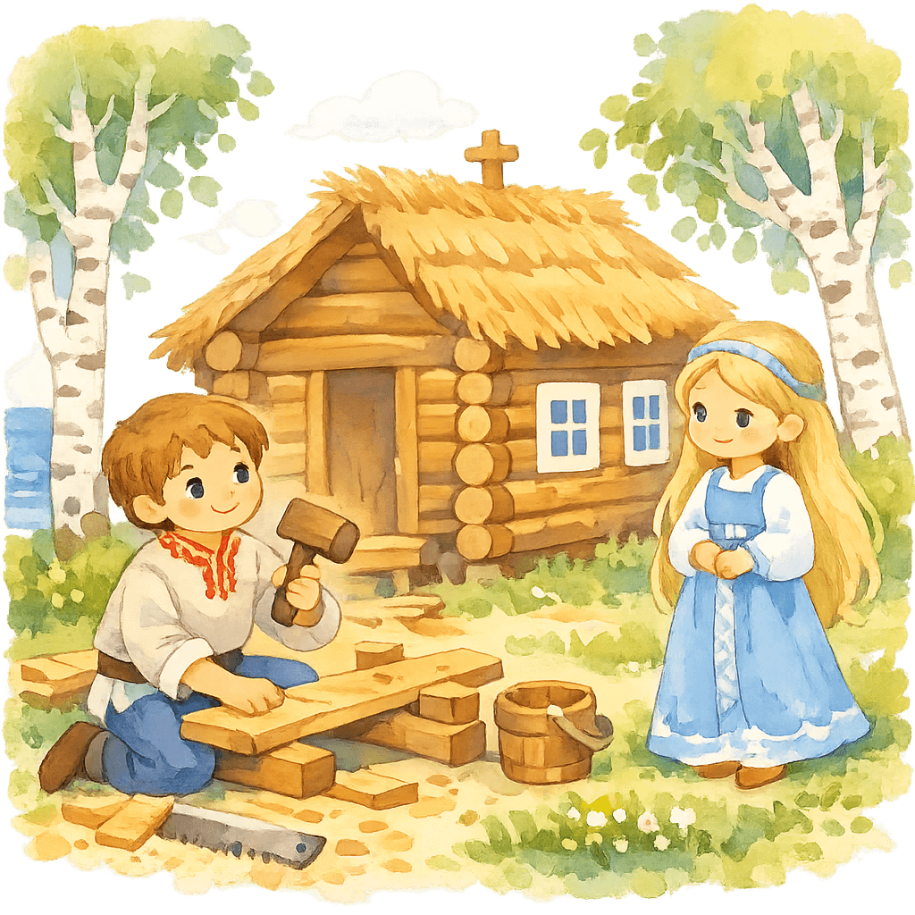 Иван Несчастный строит пустыньку на берегу моря.