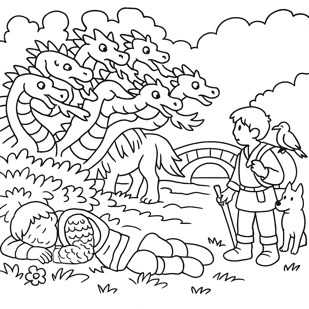 Раскраска по сказке "Бой на калиновом мосту"