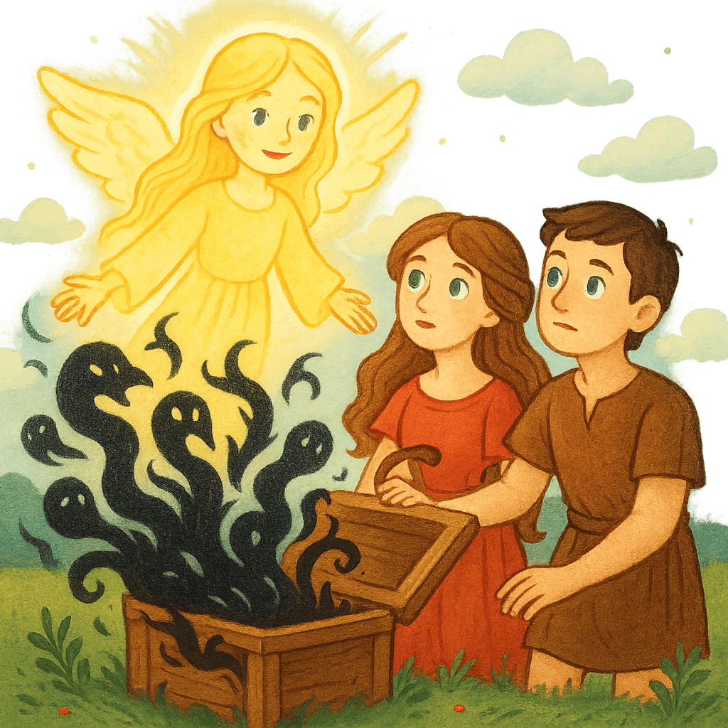 Из ящика Пандоры вырываются беды и появляется Надежда.