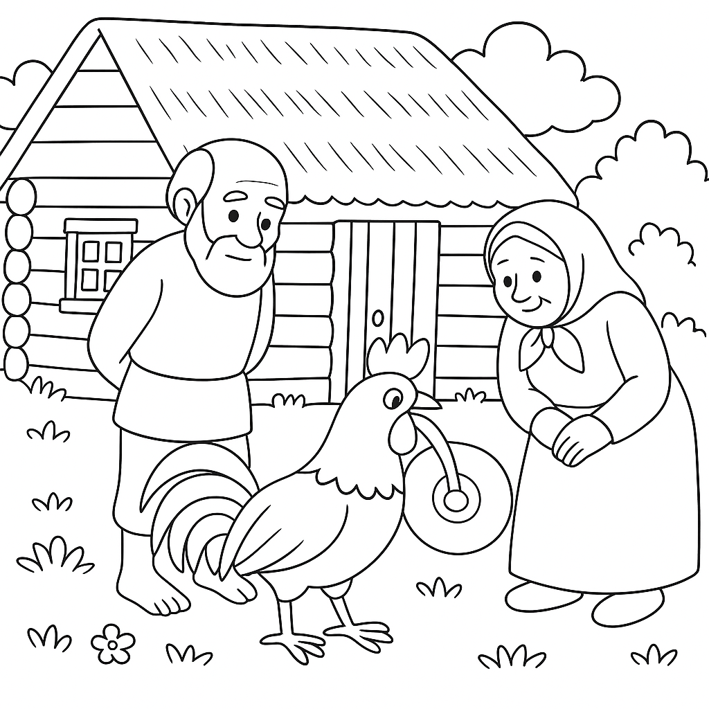 Раскраска по сказке "Петух и жерновцы"