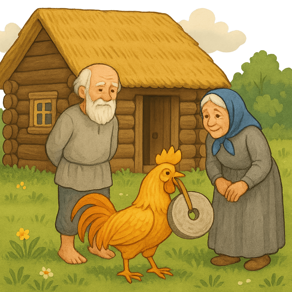 Петух возвращает жерновцы в избу стариков