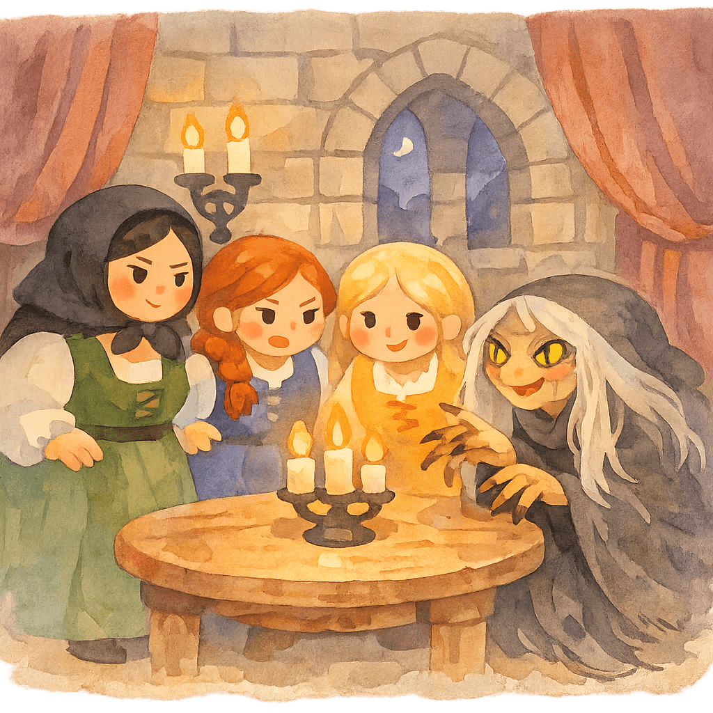 Три чудо-юдовы жены и старая змеиха советуются в каменной палате