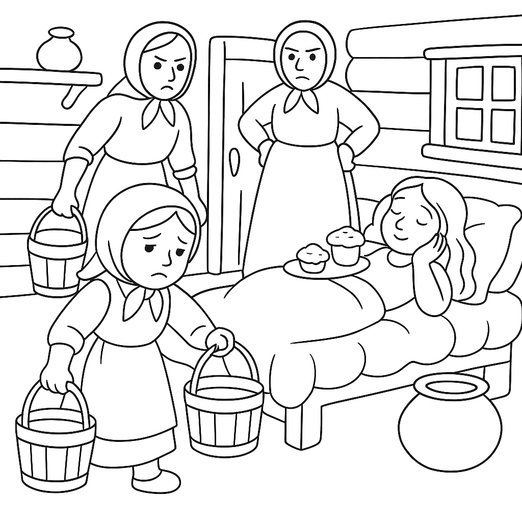 Раскраска по сказке "Двенадцать месяцев"