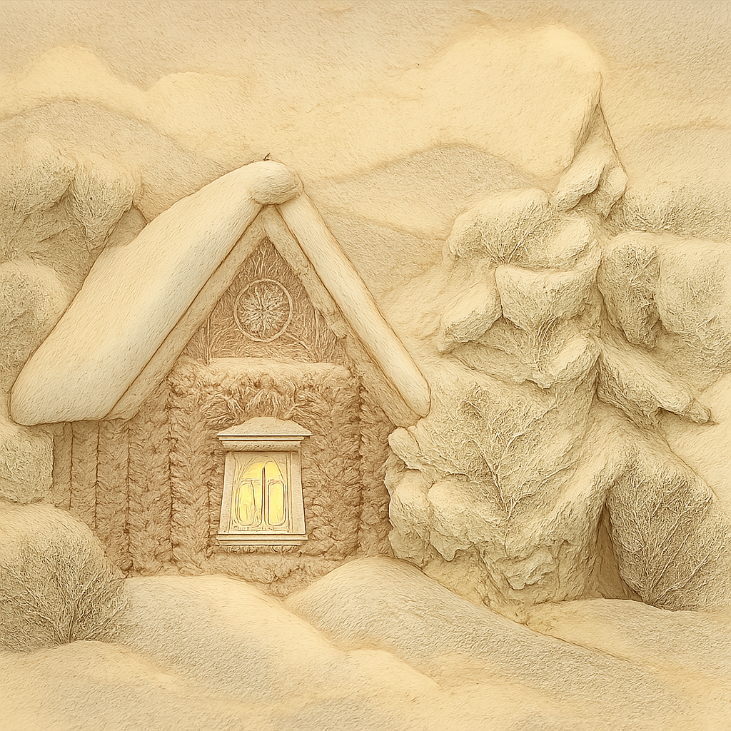 Зимняя деревушка с заснеженным домом