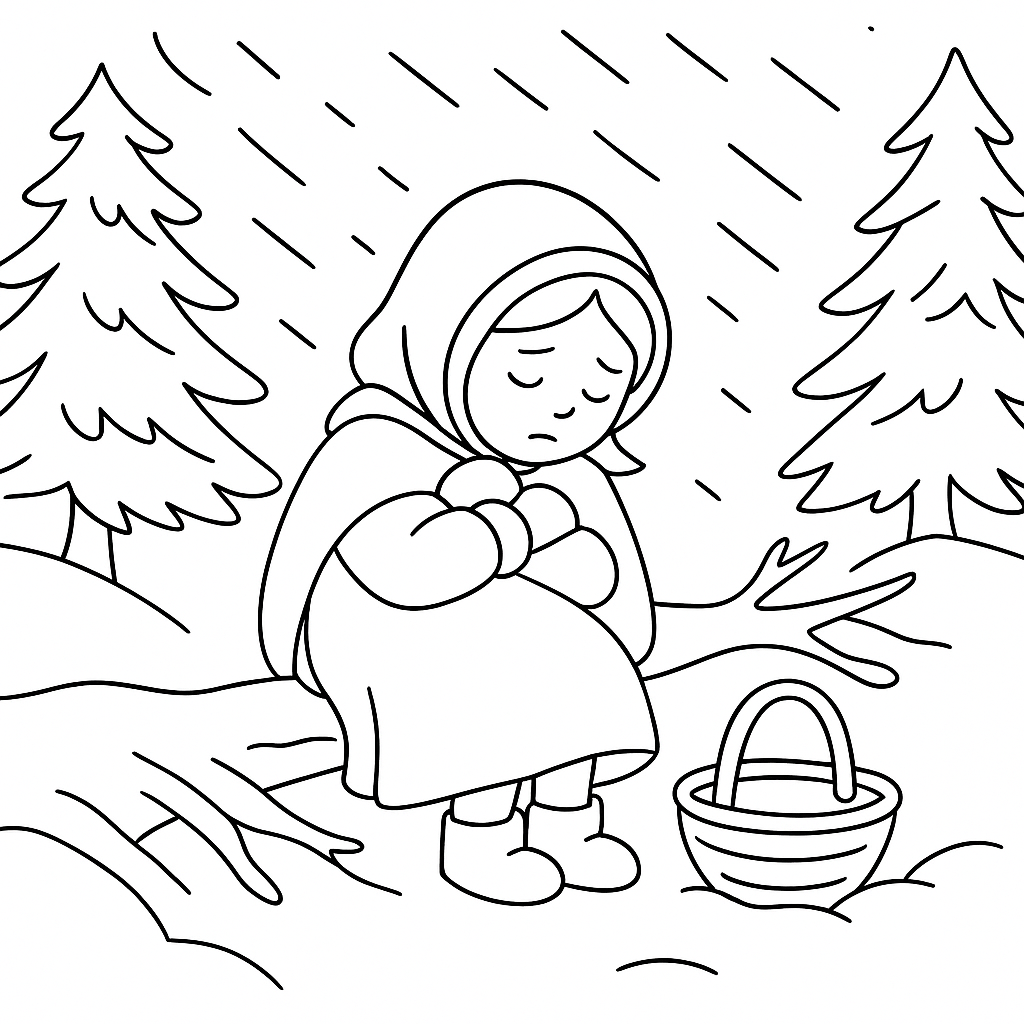 Раскраска по сказке "Двенадцать месяцев"