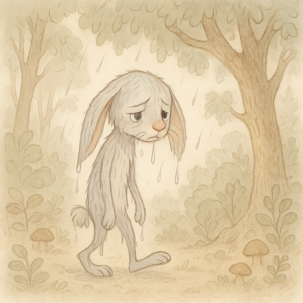 Заяц с пустым мешком идет по лесу