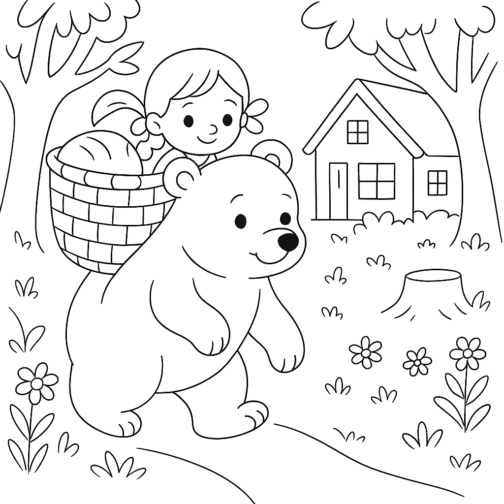 Раскраска по сказке "Машенька и Медведь"