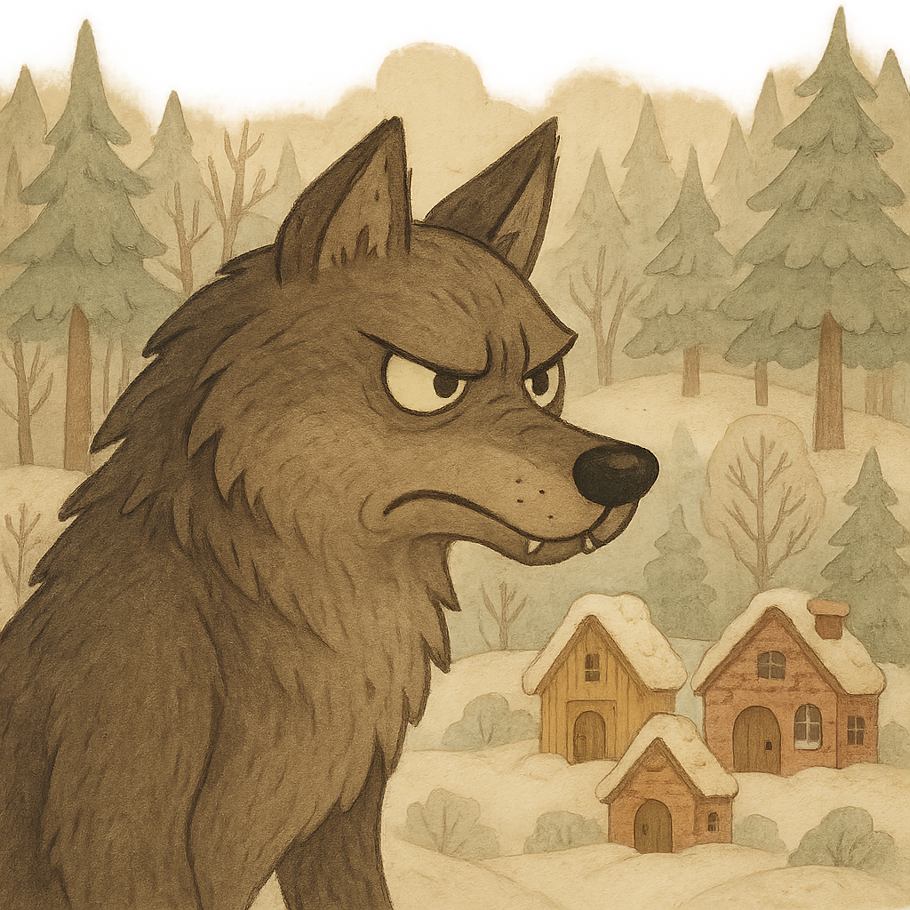 Волк наблюдает за поросятами