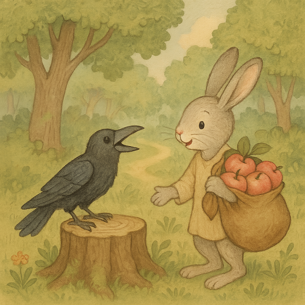 Ворона и Заяц с мешком яблок