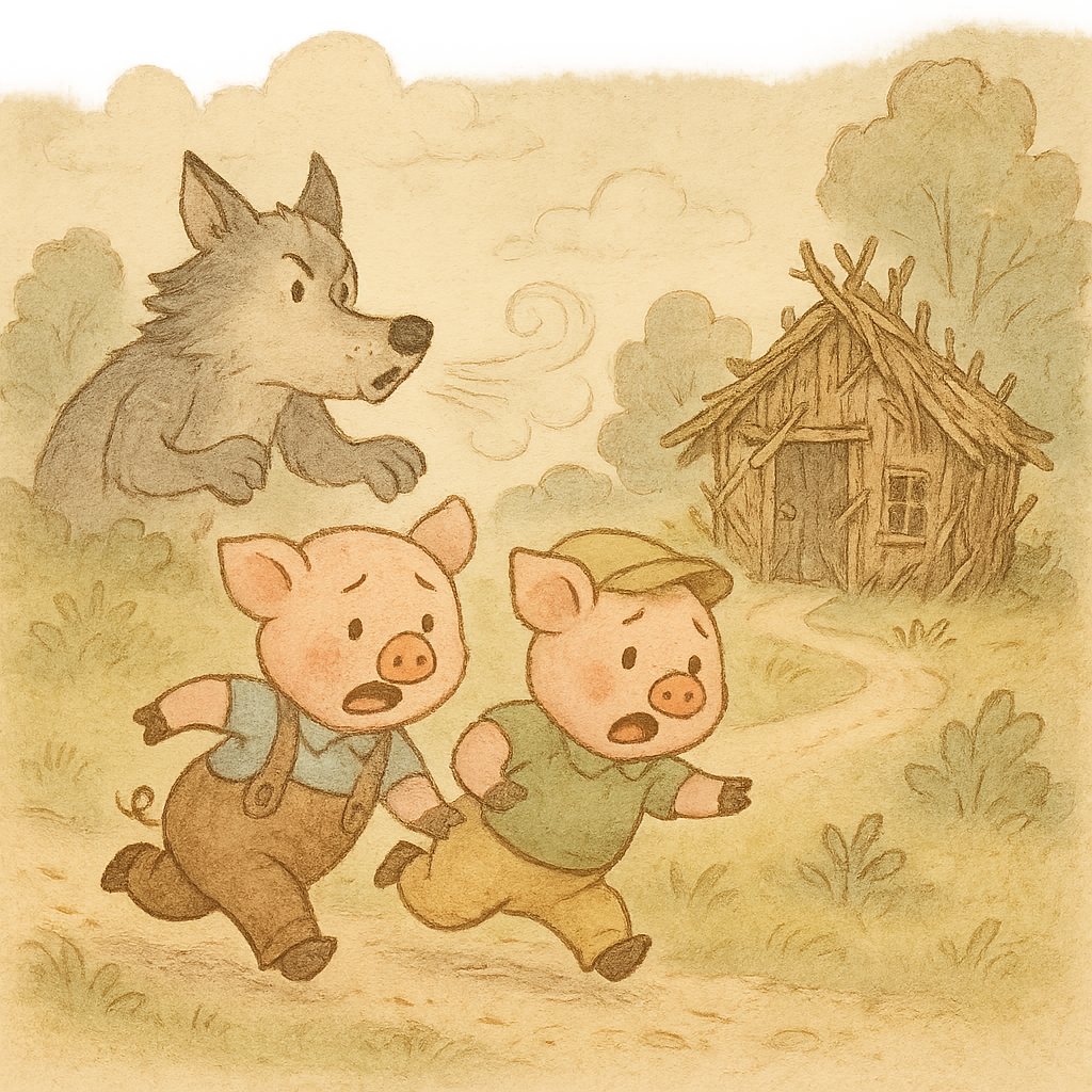 Поросята спасаются от волка