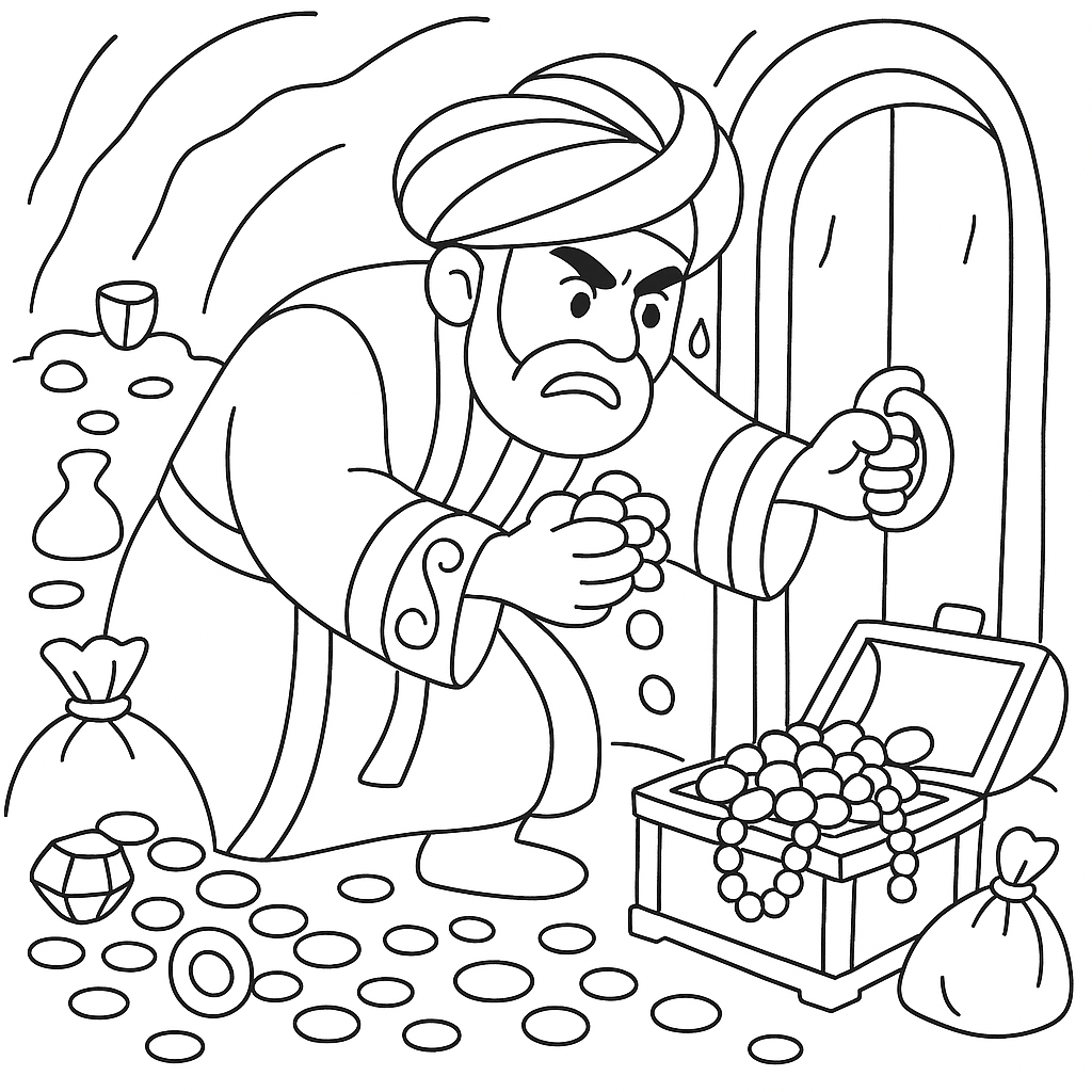 Раскраска по сказке "Али-баба и сорок разбойников"