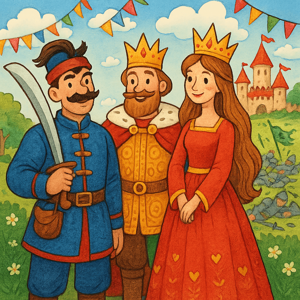 Король отдаёт дочь замуж за казака после победы над врагом.