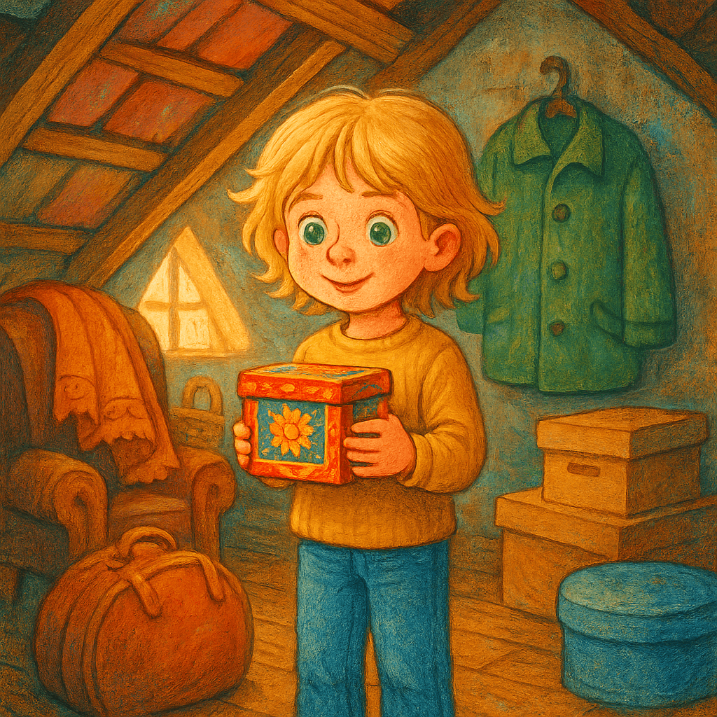 Кирилл на чердаке с волшебной коробочкой.