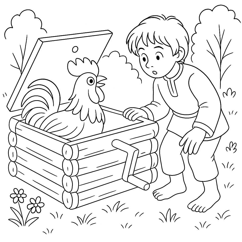 Раскраска по сказке "Петух и жерновцы"