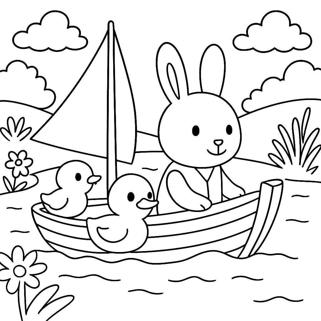 Раскраска по сказке "Зайкин кораблик"