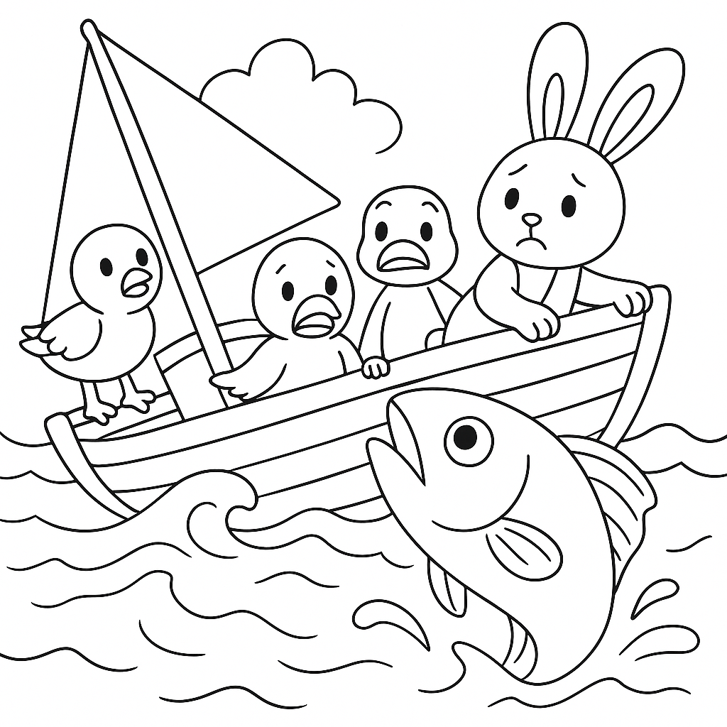 Раскраска по сказке "Зайкин кораблик"