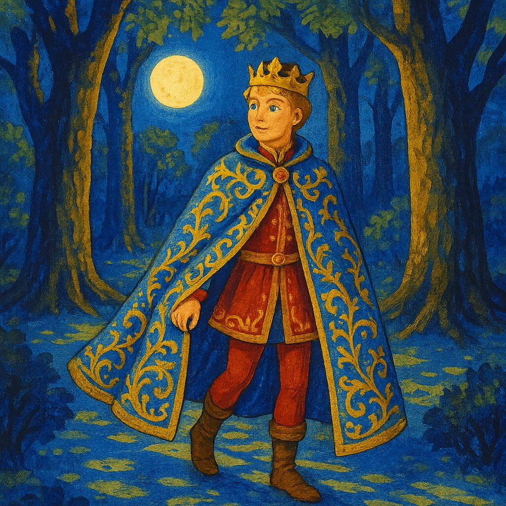 Королевич гуляет ночью по заколдованной роще при луне.