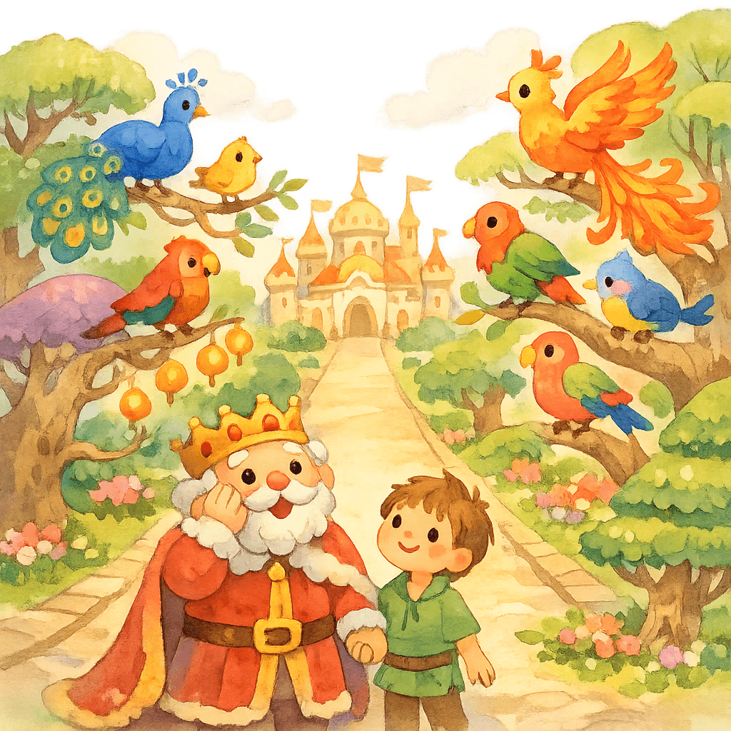 Дорога с диковинными деревьями и птицами у королевского замка