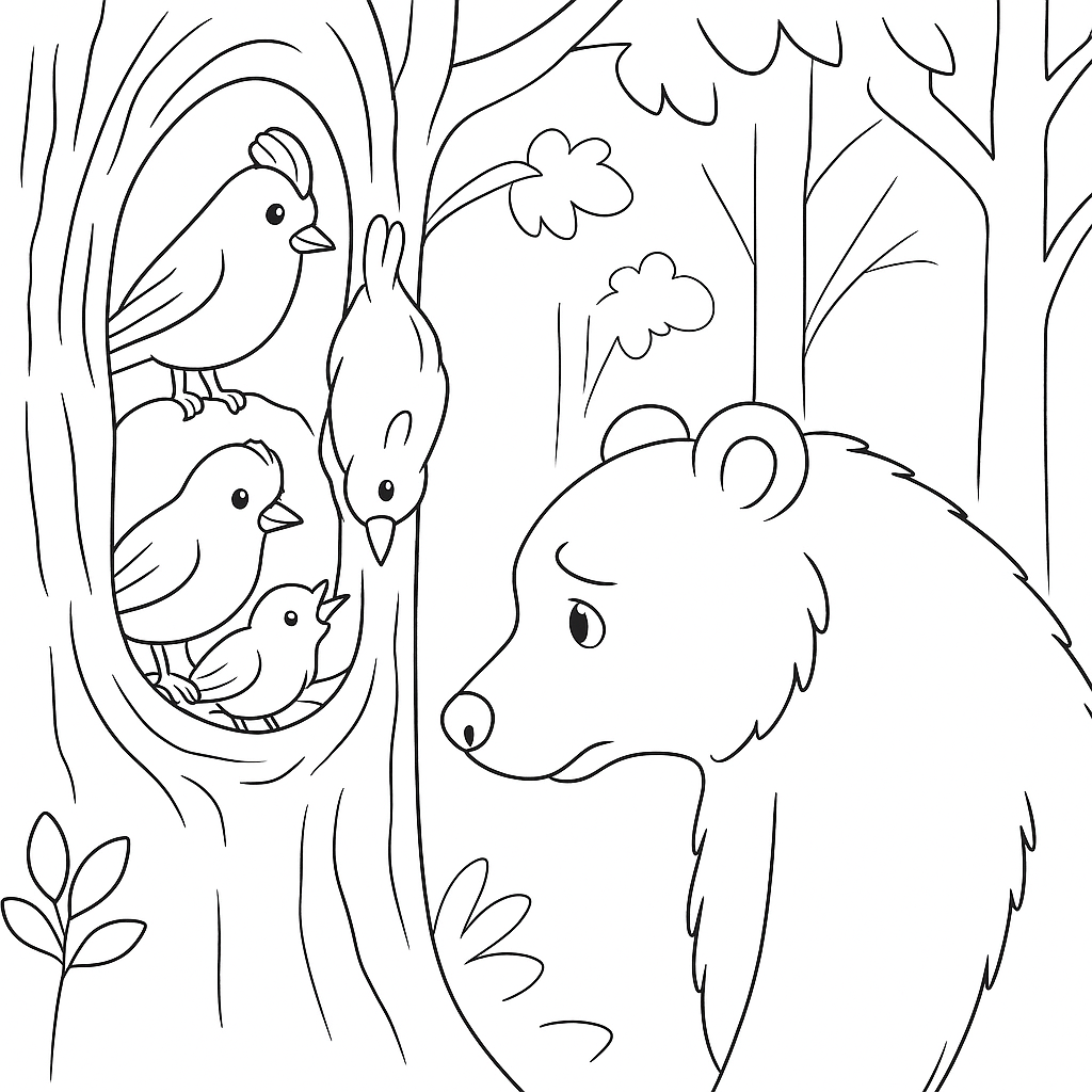 Раскраска по сказке "Королек и медведь"