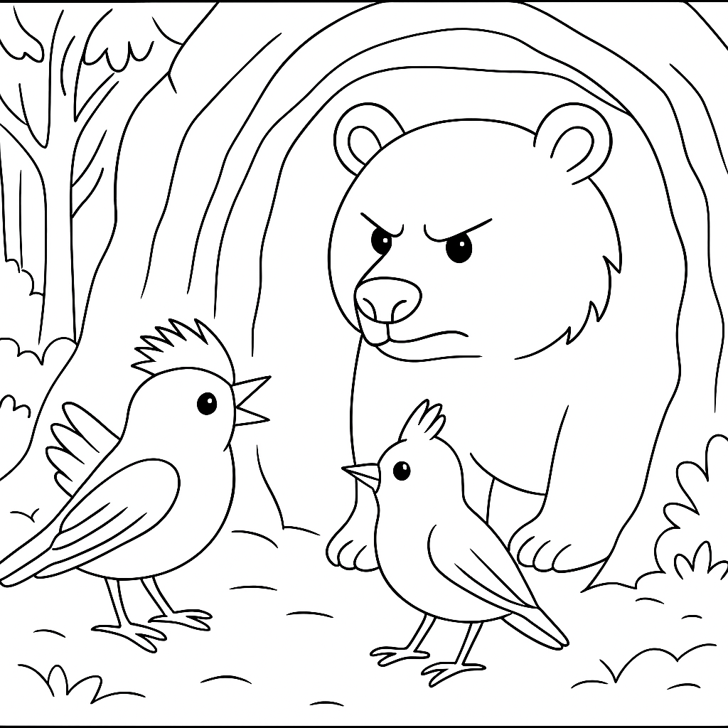 Раскраска по сказке "Королек и медведь"