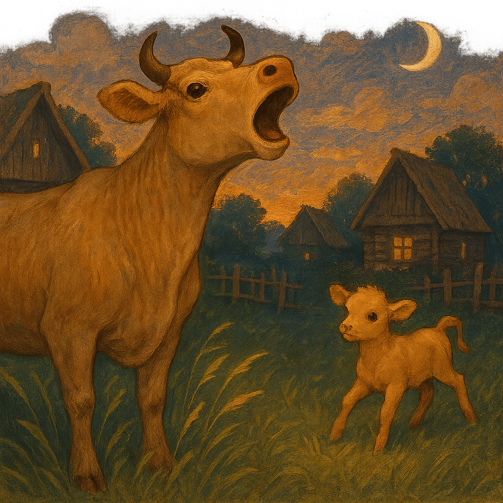 Корова Маша зовёт телёнка Алёшку