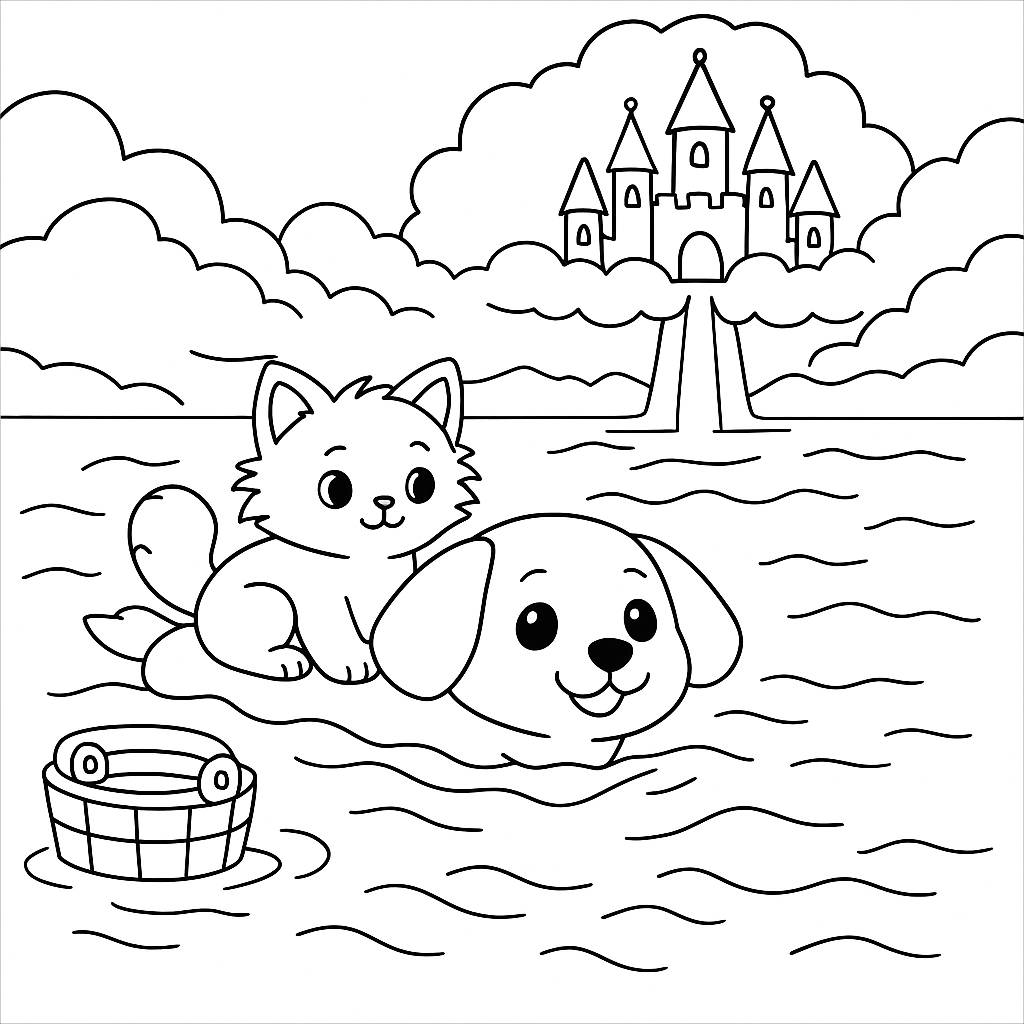 Раскраска по сказке "Змей, кошечка и пес"