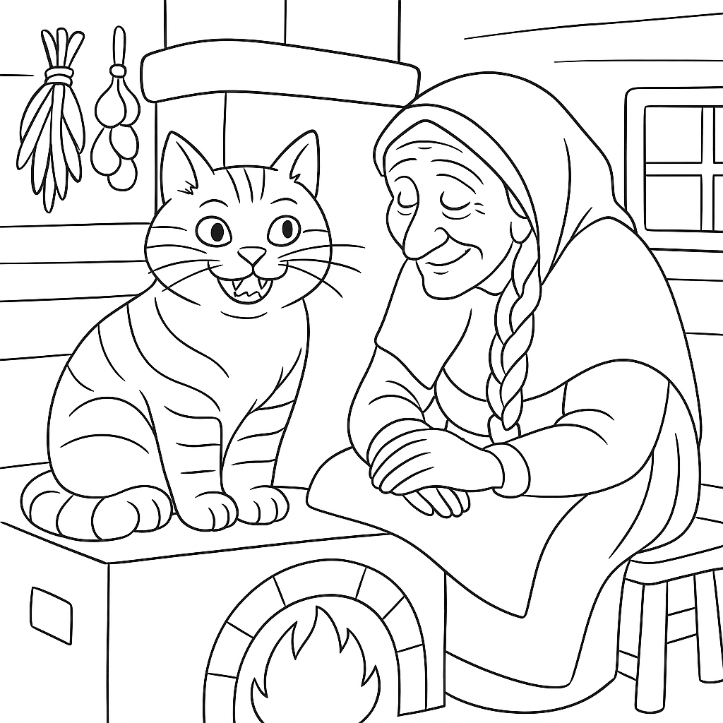Раскраска по сказке "Кот васька"