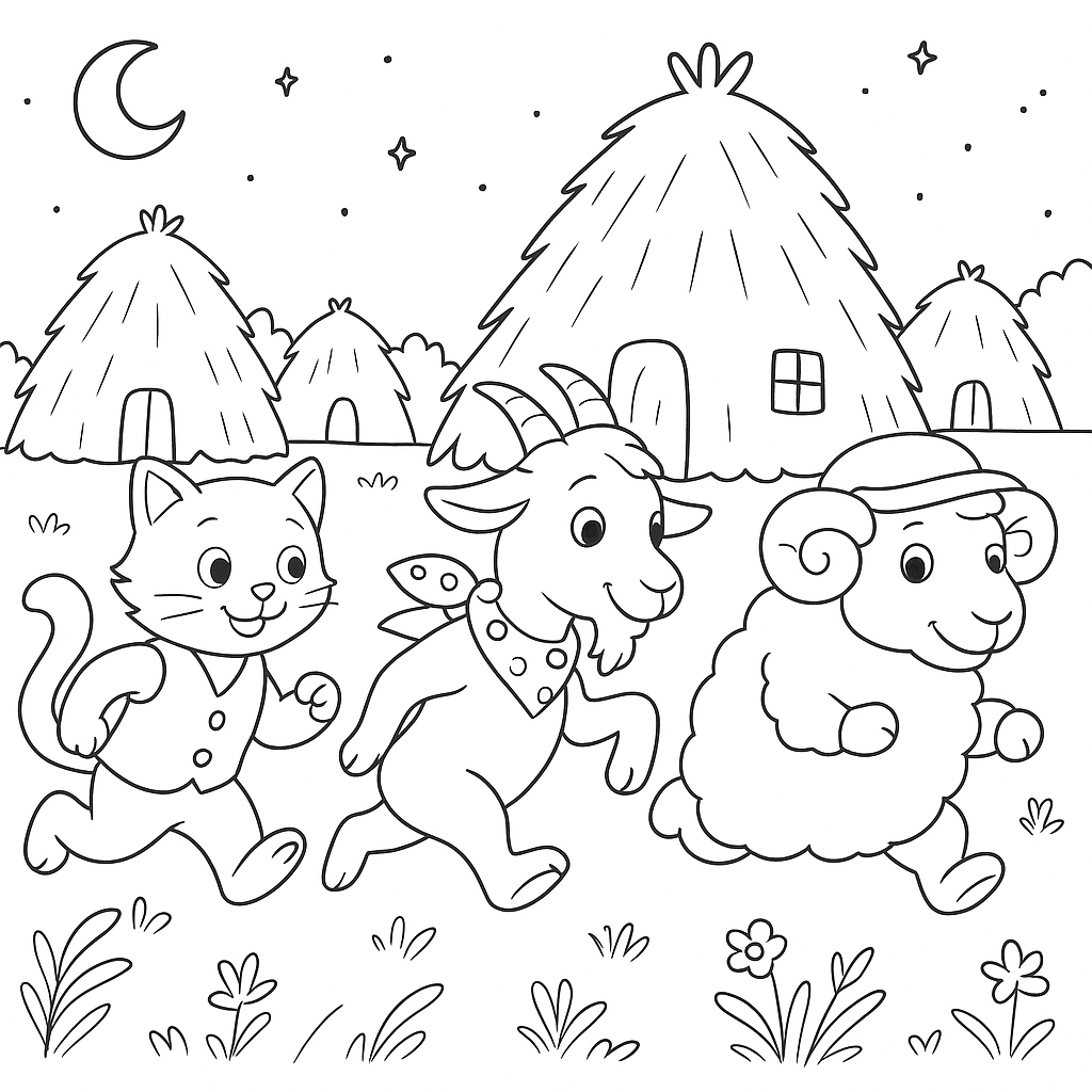 Раскраска по сказке "Плутишка кот"