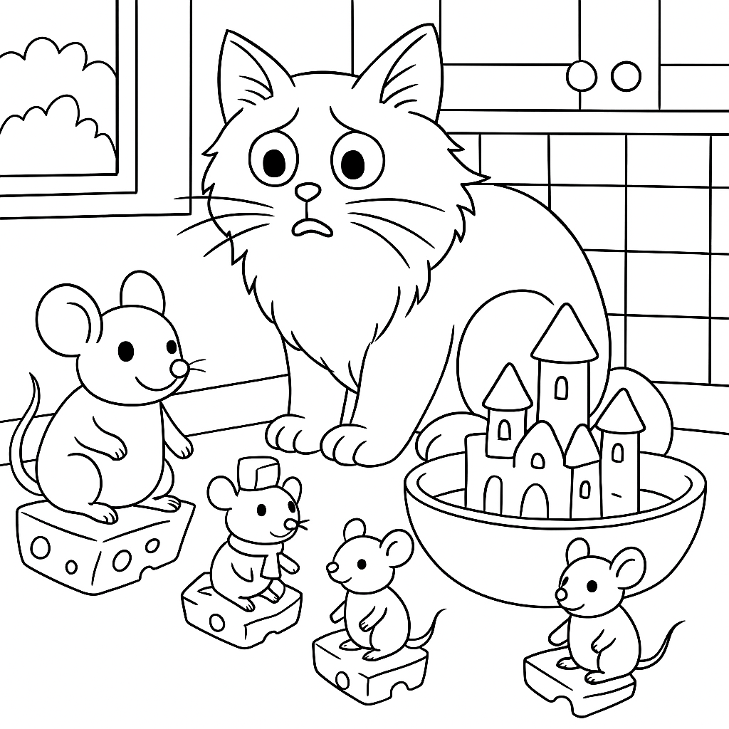 Раскраска по сказке "Кот который боялся мышей"