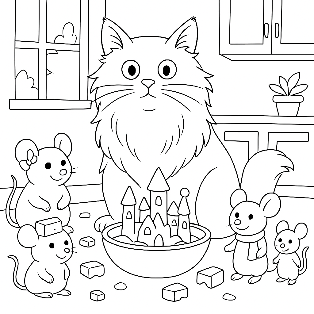 Раскраска по сказке "Кот который боялся мышей"