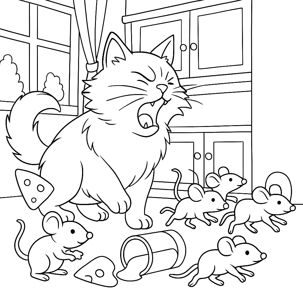 Раскраска по сказке "Кот который боялся мышей"