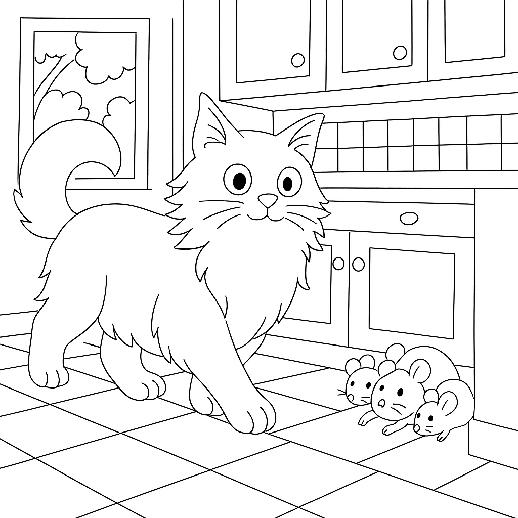 Раскраска по сказке "Кот который боялся мышей"