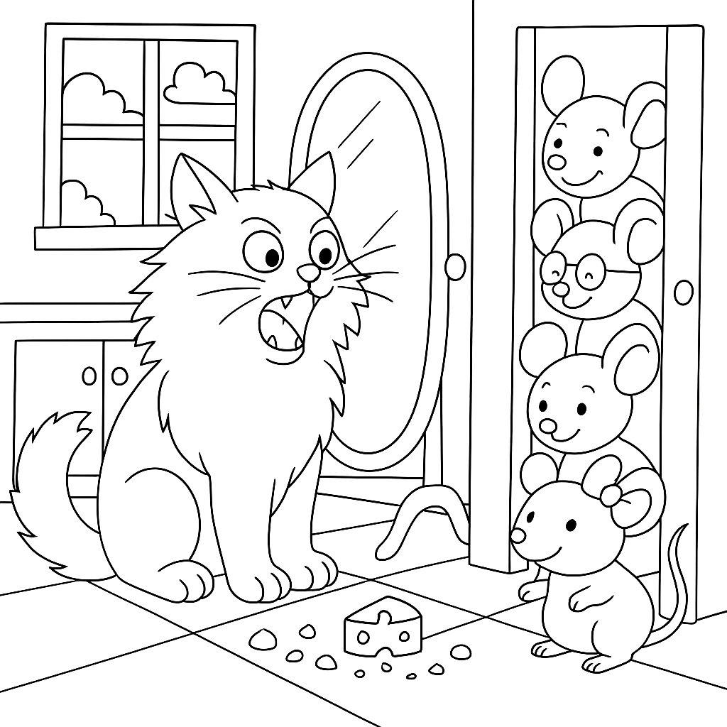Раскраска по сказке "Кот который боялся мышей"