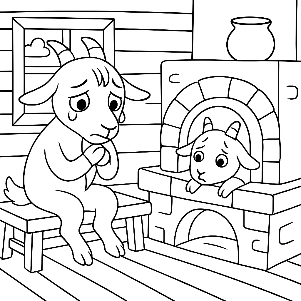 Раскраска по сказке "Волк и козлята"