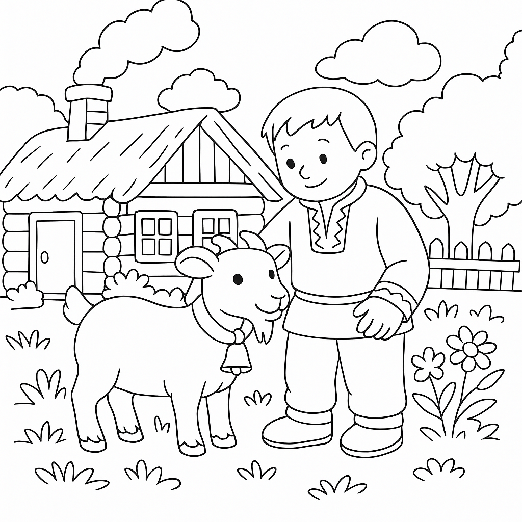 Раскраска по сказке "Коза с колокольчиком"